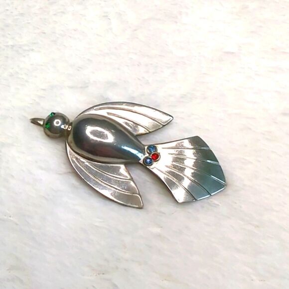 Vintage Rare Coro Swallow Bird Brooche w/ Rhinestone Accents - Picture 2 of 13
